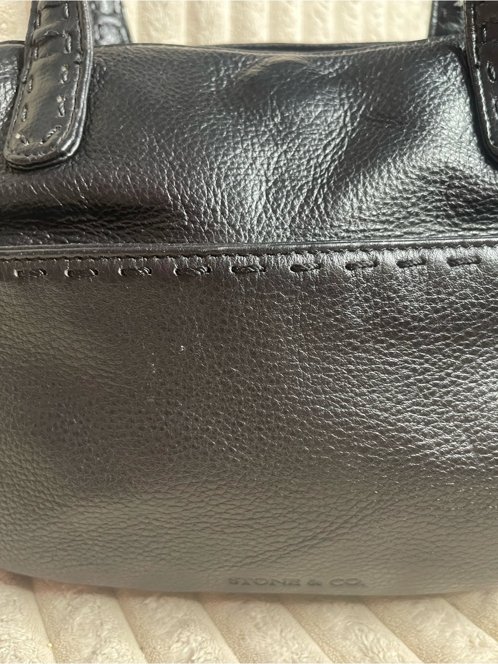 Stone & Co. Black Pebble Leather Shoulder Bag Hand Stitched Tote - Picture 2 of 9
